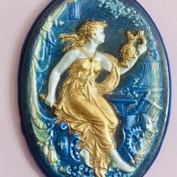 Goddess In Blue And Golden Wall Work Of Art