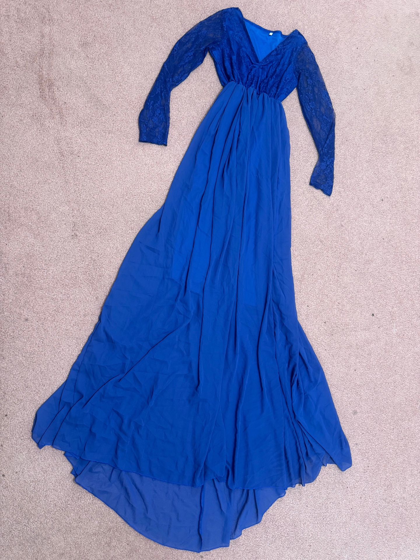 New xl blue lace long flowing stretchy dress maternity photo gown