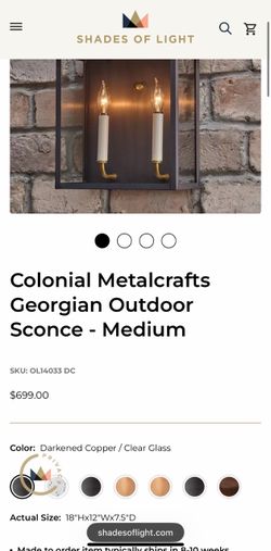 Shades of light colonial metal craft Georgian outdoor scone - Medium
