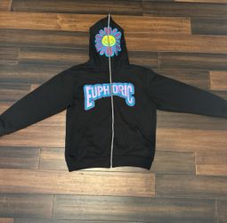 Brand New Black and purple embroidered flower Euphoric hoodie 