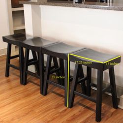 Set of 4 Solid Wood Bar Stools—Black Finish