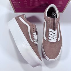 Vans Old Skool Stackform Platform Soft Suede Burro True White Sneakers Women 8.5