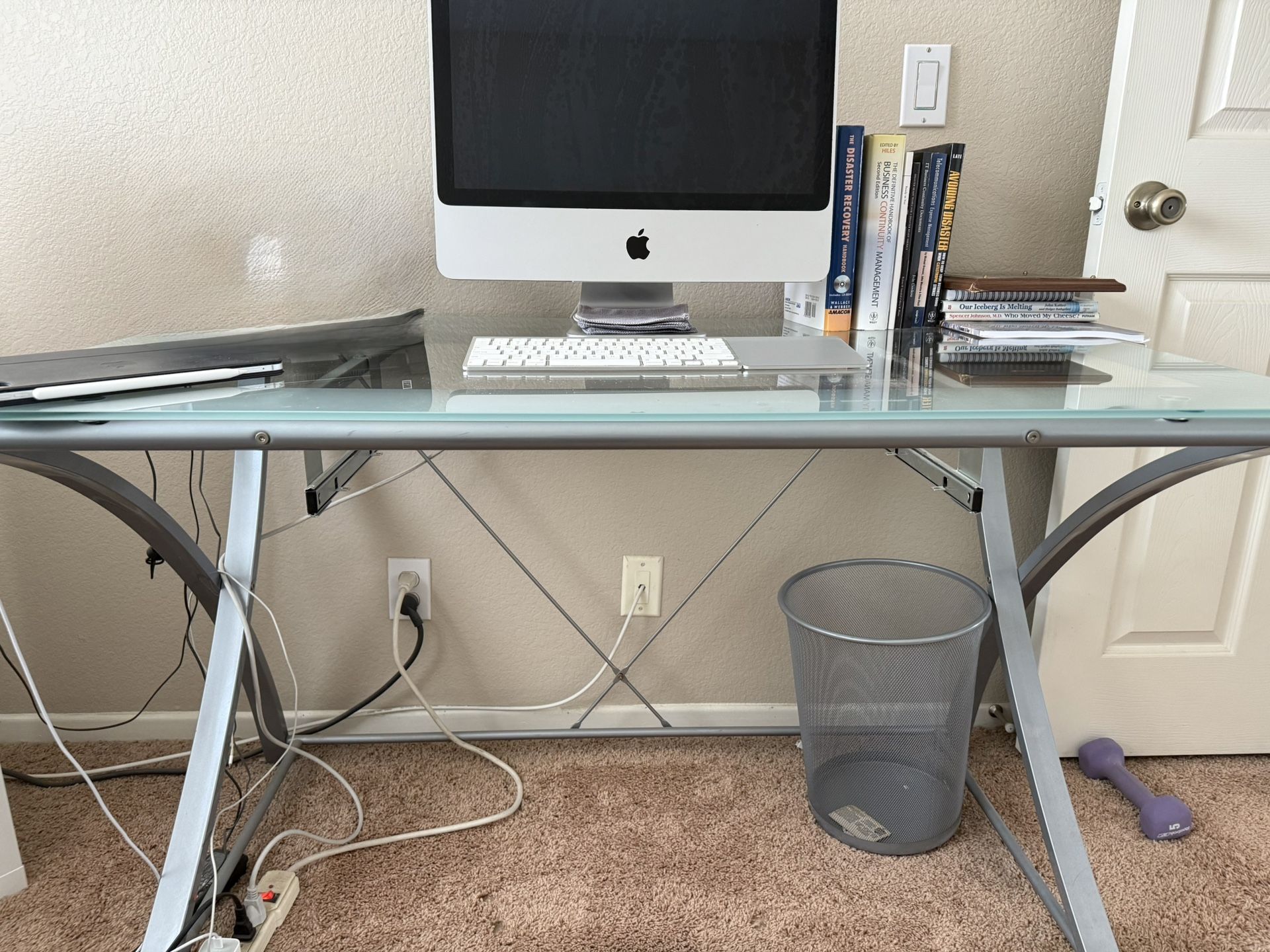 Desk 48”x28” Glass Top And Silver Frame. Excellent Condition.