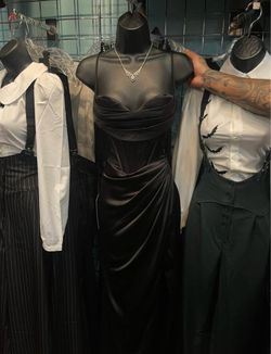 Black Satin Draped Midi Dress