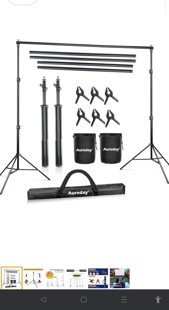 Aureday Backdrop Stand, 10x8.5ft Adjustable Photo Backdrop Stand for Parties, Heavy Duty Background Stand with Travel Bag, 6 Backdrop Clamps, 4 Crossb