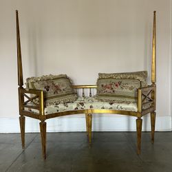 Antique Curved Bench With Posts