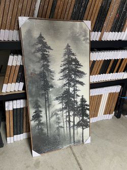 Large Misty Forest Framed Wall Art Canvas 60x30