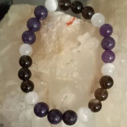 Lepidolite/smokey Quartz/selenite Bracelet