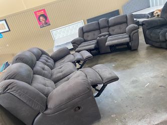 Gray Microfiber Reclining Sofa and Loveseat Set