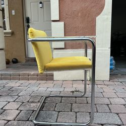 ONE 1960s yellow velvet with lucite and chrome chair
