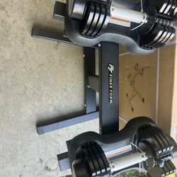 New Pair Of Adjustable Dumbbells Includes The Rack