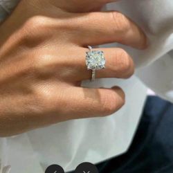 Engagement Ring 4.5 Carat Moissanite Diamond 14k White Gold Cushion Cut and Wedding Band 1 Carat