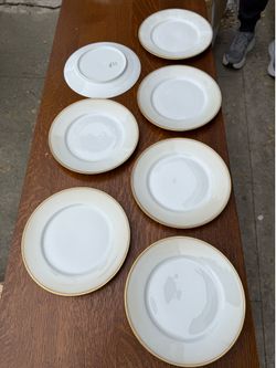Antique Union Ceramique UC Limoges Dinner Plates, Gold Rim, Mitchell Woodbury Boston Importer
