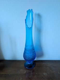 20" Large Vintage Blue Hobnail Swung Vase