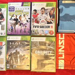 9 XBox 360 Games (2 for Kinex) Including Halo w/Diagram