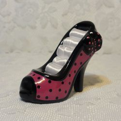Fuchsia Pink Polkadot High Heel Shoe Jewelry Ring Holder
