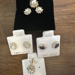 Hermosos Aretes Y Dijes Con Zafiro, Perla’s Topacio Y Opalo Con Diamante 