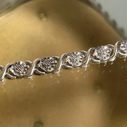925 Sterling Silver Diamond Tennis Bracelet Sz7”