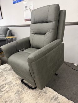 Gray Leather Power Lift Recliner Chair