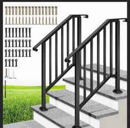 VIVOHOME 2-Pack Galvanized Steel Hand Rails for Outdoor Steps – 27.1" Curved Ends and Safety Balusters Exterior Railing Kit for Porch, Deck, or Indoor