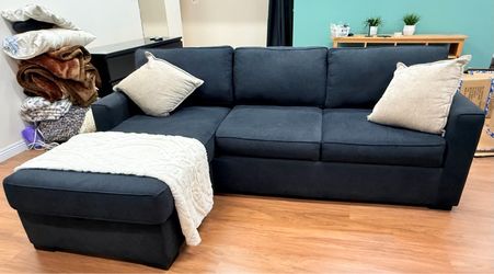 Sofa Couch Blue Grey Sleeper Sectional Chaise Bed