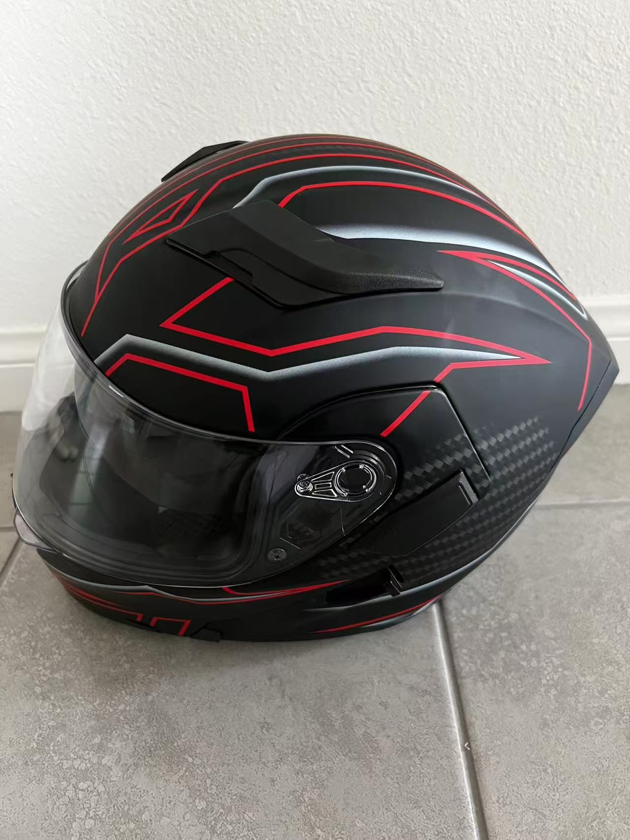 Helmet Black And Red Dual Visor Tinted Movable New