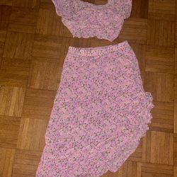 Two piece pink shirt and skirt