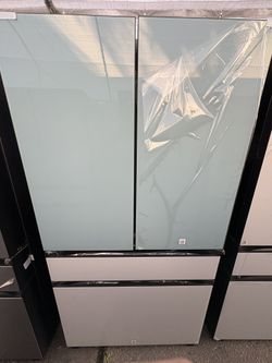 Samsung Bespoke 4 Door Refrigerator In Morning Blue And White Glass