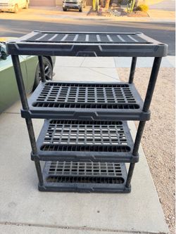 Black Plastic Four Level Storage Shelf  Size (LxWxH): 23” x 35” x 53”
