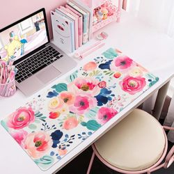 Bloss Flower Desk Mat, Leather Desk Pad, Desk Matt for Desktop, Waterproof Desk Pad Mat, Computer Mat for Office Work/Home/Decor/Desk Protector(31.5 x