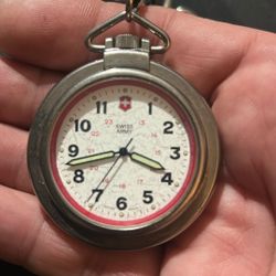 Vintage Victorinox Swiss Army Field Swiss Silver Tone Quartz 48mm Pocket Watch