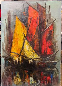 Sailboats landscape Impressionist Van Gogh Picasso Monet antique painting