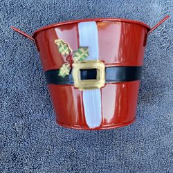 Christmas Santa Red Metal Bucket With Handles