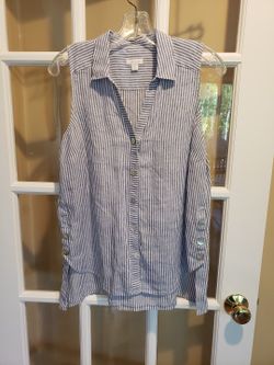 J. Jill Blue & White Striped Sleeveless Button-Down Tunic Size: SP