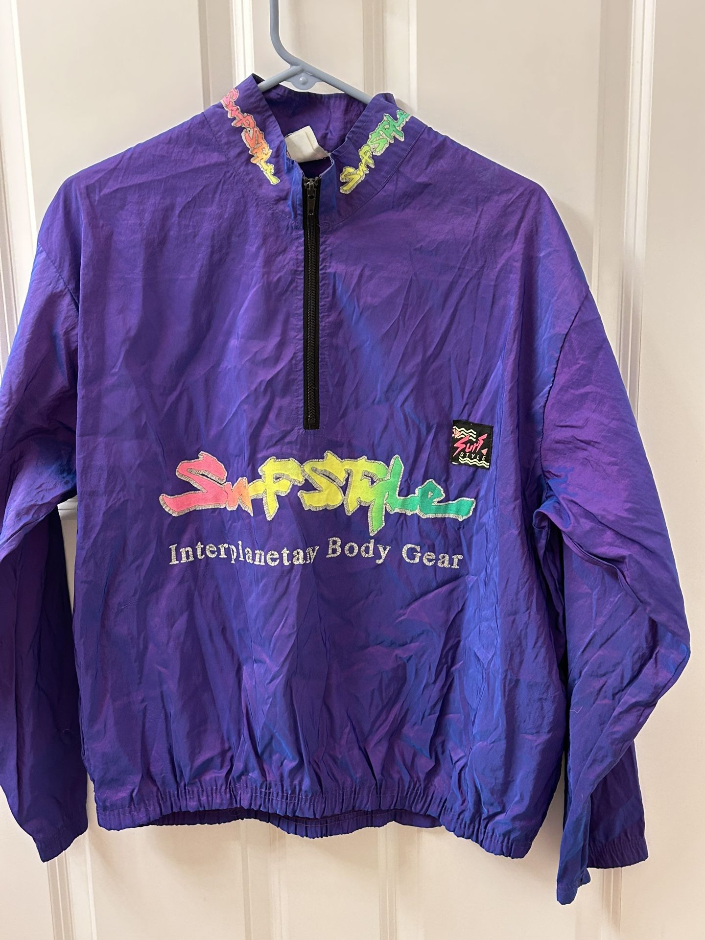Vintage Surf Style One Size Purple Iridescent Interplanetary 1/2 Zip Windbreaker