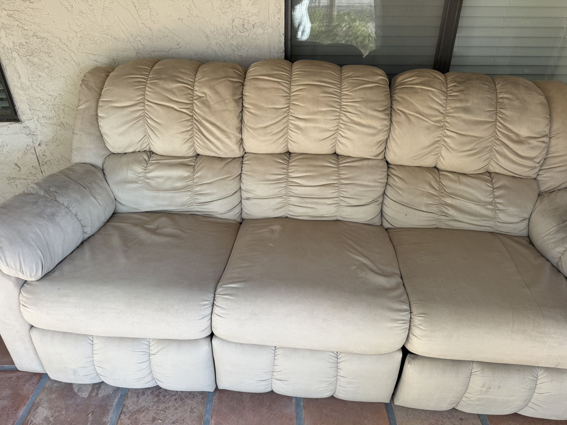 Beige Reclining Couch Washable Fabric