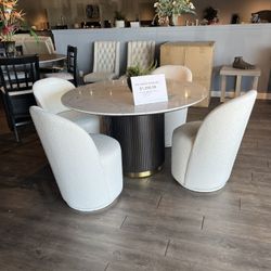 Grey/Black Round Marble Table And 4 Chairs