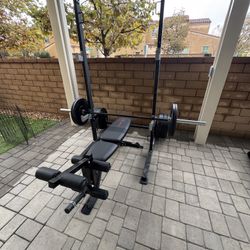 🏋️‍♂️ Premium Marcy Olympic Home Gym – Full Rubber Plate Set + Half Cage + Bench + Olympic Bar – Excellent Condition 