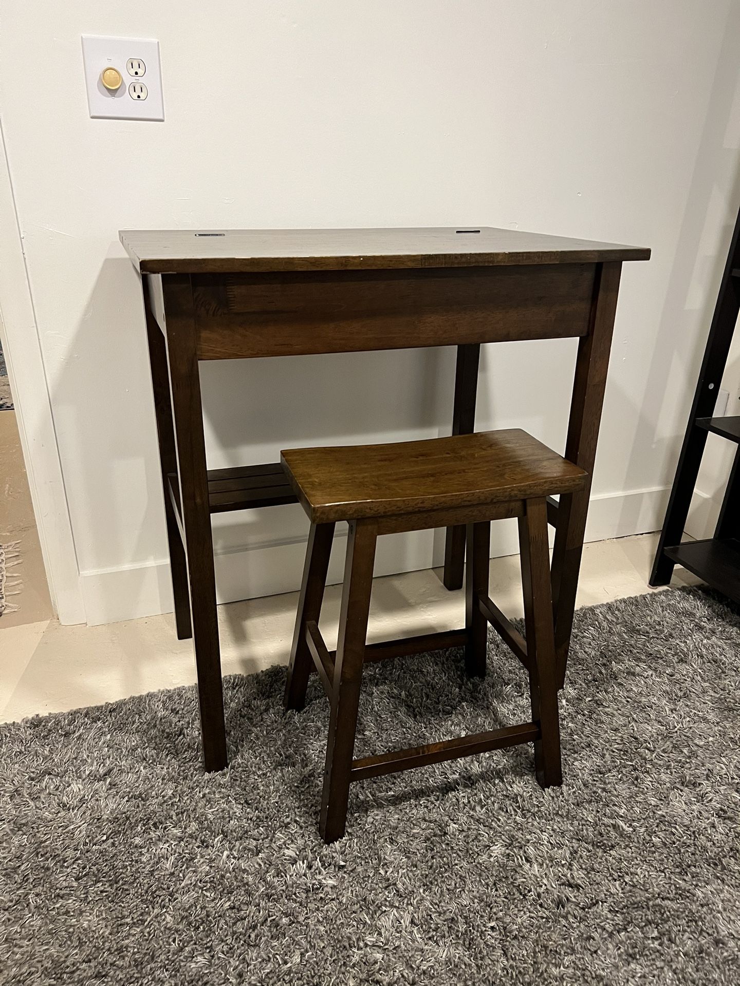 small desk with storage & stool