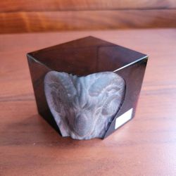 Hoya Crystal Mikasa Japan Black Ram Paperweight 