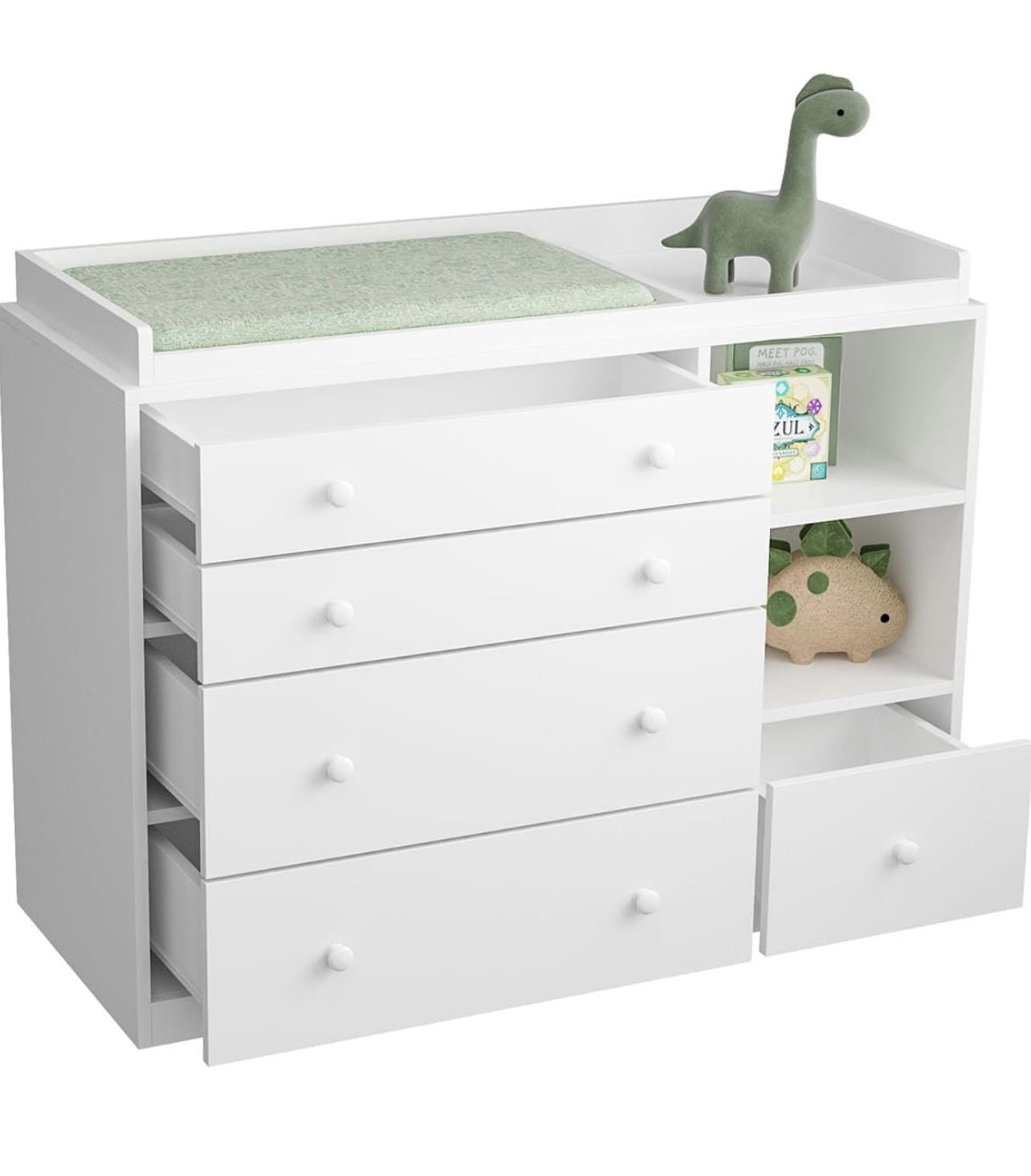 Changing Table Dresser, Baby Dresser with 5 Drawers and 2 Shelves, Multi-Functional Baby Changing Table, Classic Nursery Dresser, Diaper Changing Stat