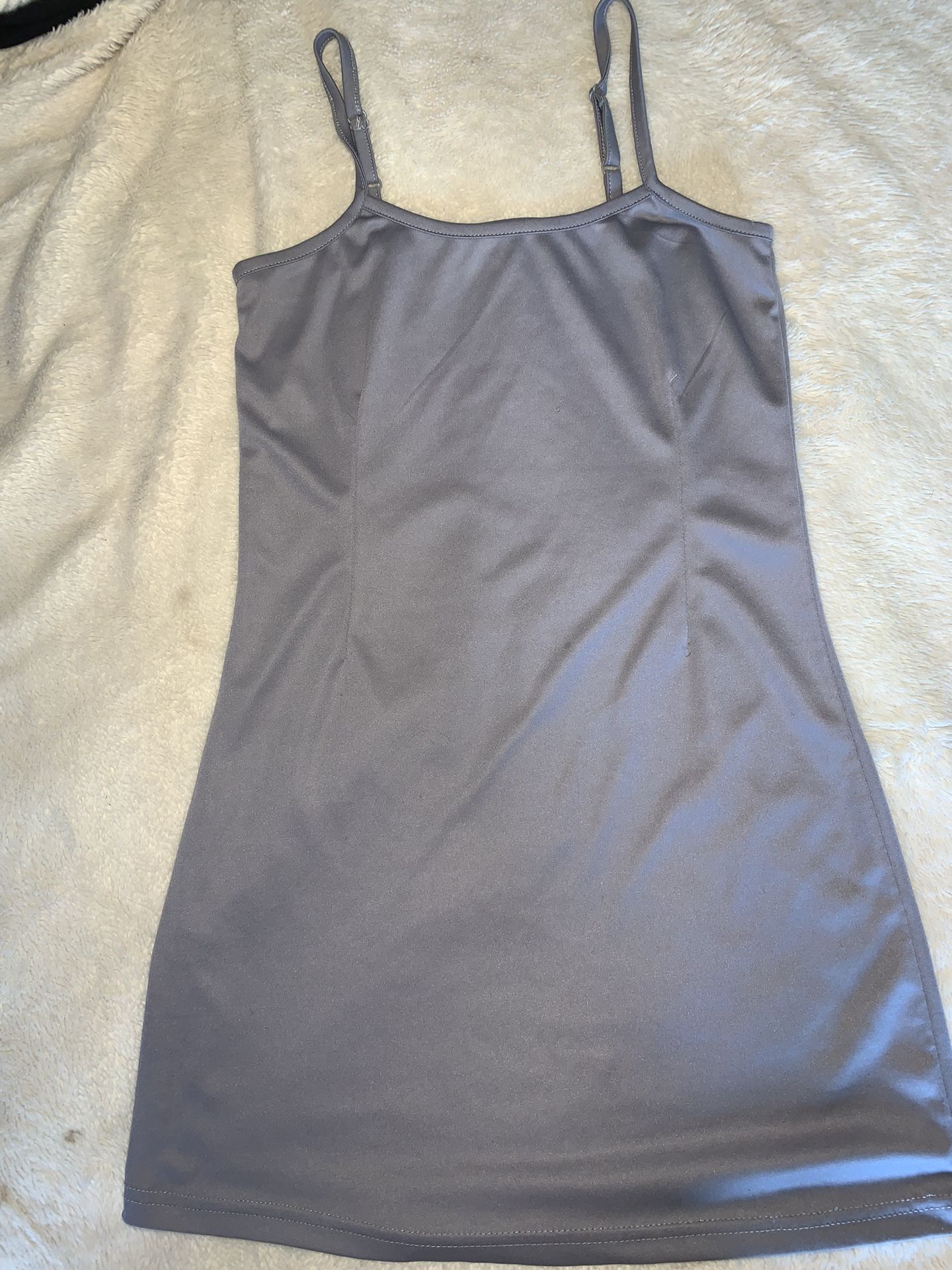 Silver Fitted Silky Nightgown/Tanktop with Adjustable Straps