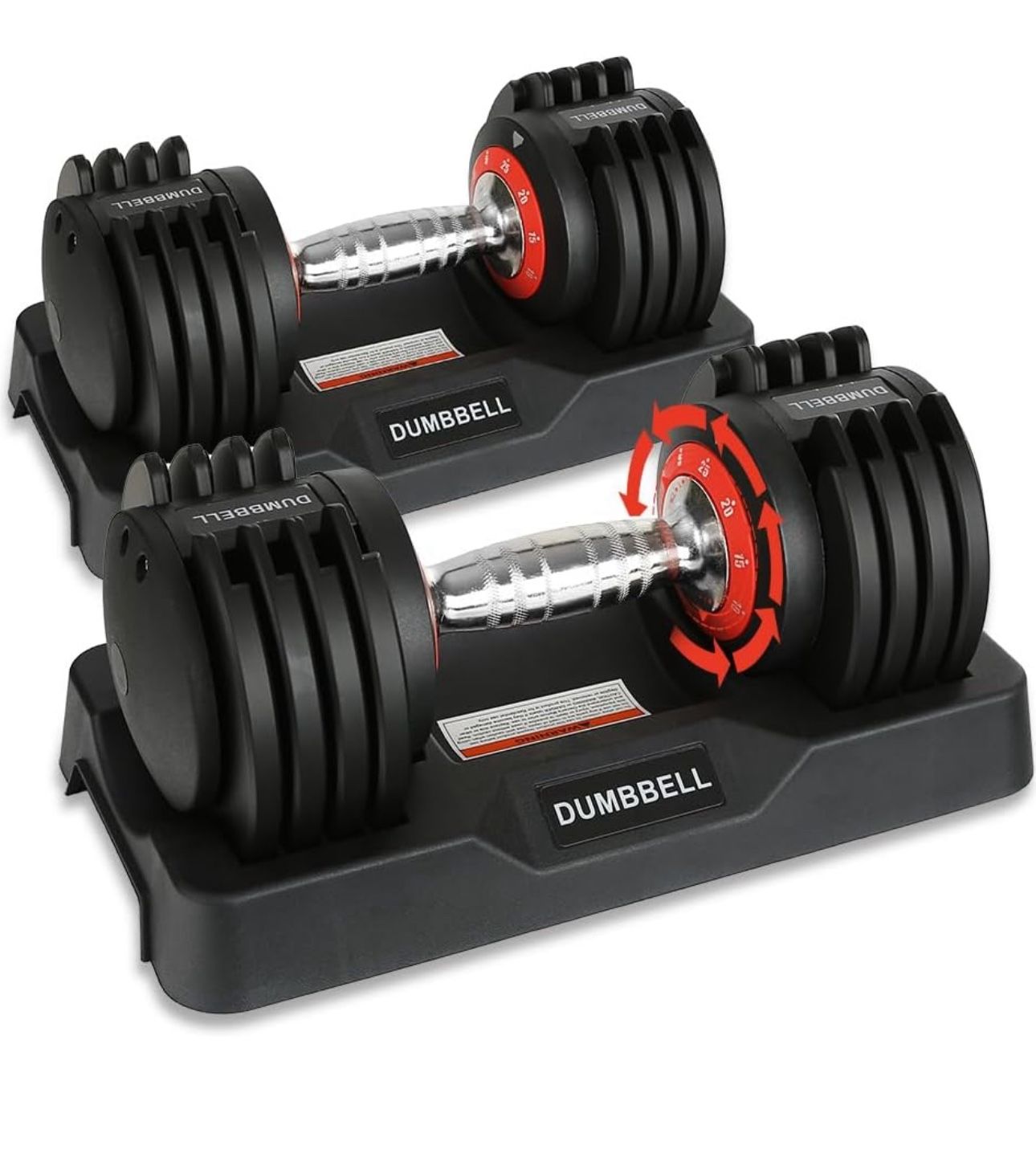 25 Lbs Pair Adjustable Black Grip Handle Dumbbell Set, Fast Adjust Dumbbell Weight for Exercises Pair Dumbbells for Men and Women in Home Gym Workout 