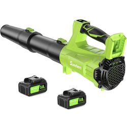 Electric Leaf Blower Cordless with 2 3.0Ah Battery and Charger, 2 Speed Mode 650CFM 280MPH Patio Tools with 2 Tubes, 20V Battery Powered Leaf Cleaner 