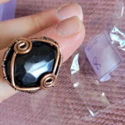 Black Onyx Ring Copper Handmade Jewelry Copper Wrap Wire wrapped  Size 8