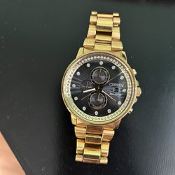 Gold Citizen Watch With Diamonds