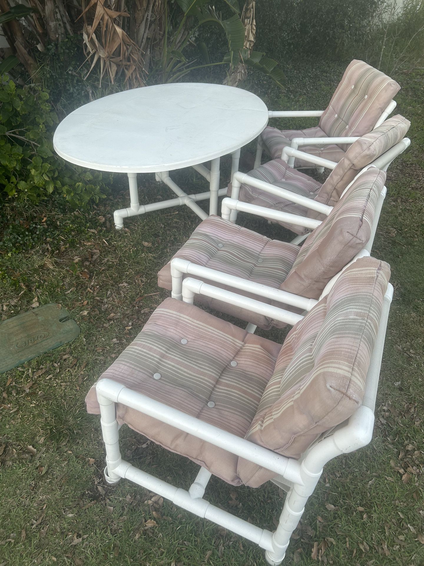 PVC 4 Chairs  & Oval Table Outdoors