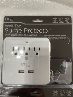 Wall Surge Protector With Dual Cell Phone Cradles