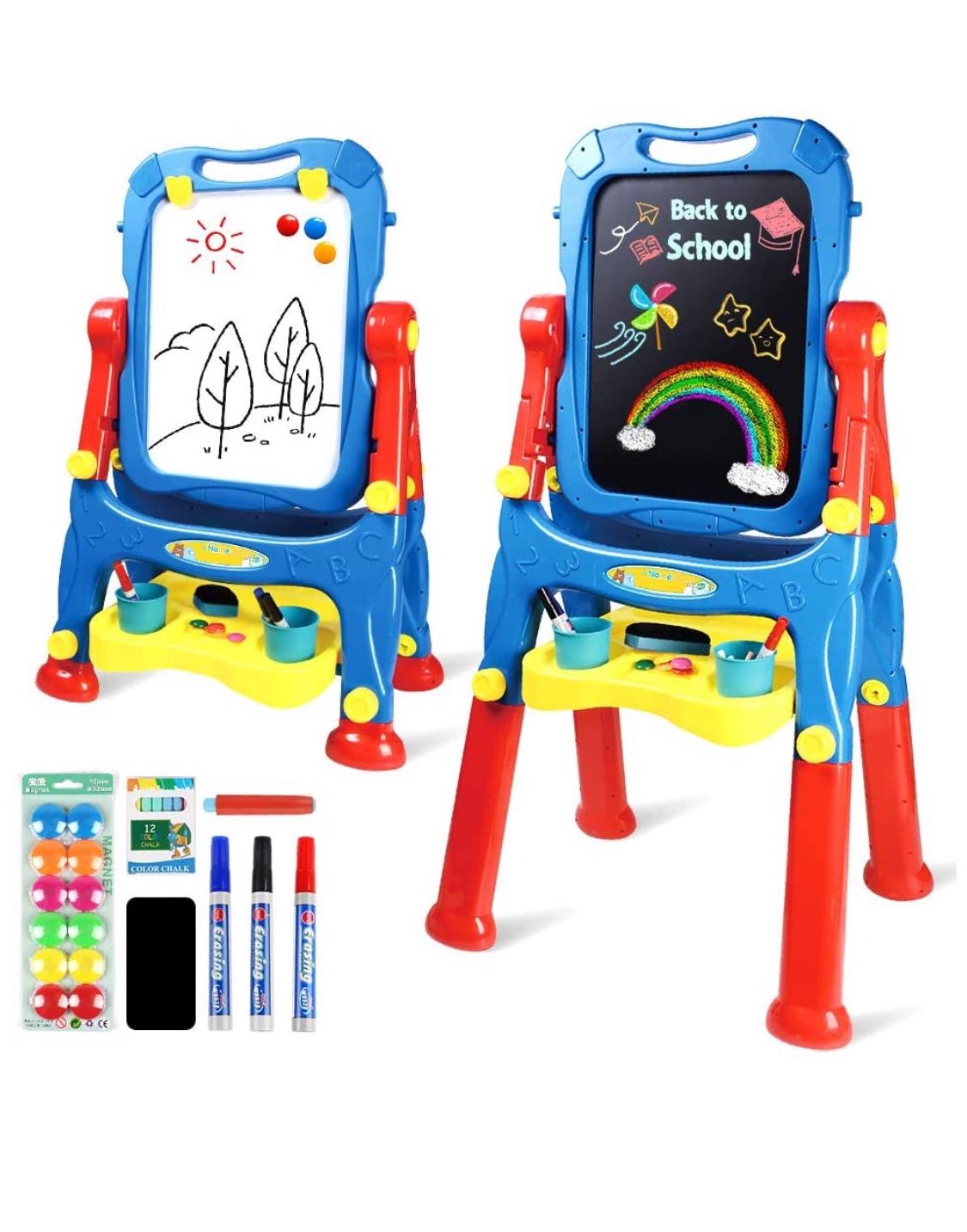 Drawing Board Toys for Boys & Girls Kids Art Easel for Toddlers with Magnetic Whiteboard & Chalkboard, Blue