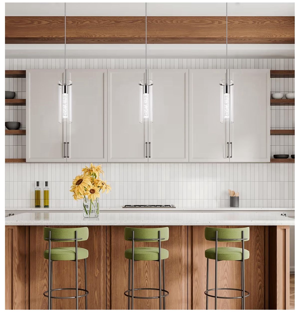 Pendant Ceiling Light Fixture, LED Kitchen Lighting Crystal Pendant Lights Kitchen Island, 1-Light Integrated Kitchen Hanging Light Fixture Modern Isl